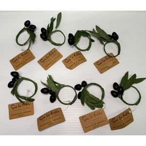 Set of 8 Sur La Table Olive Napkin Rings Faux Olive Branch NEW